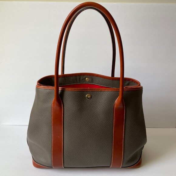 Dooney & Bourke pebbled leather tote, snap closure, color: gray and cognac - Picture 3 of 10